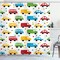 Ambesonne Cars Shower Curtain, Vivid Colored Silhouettes of Transportation Vehicles Bus Taxi Automobile Pattern, Cloth Fabric Bathroom Decor Set with Hooks, 69" W x 70" L, Orange Green Blue